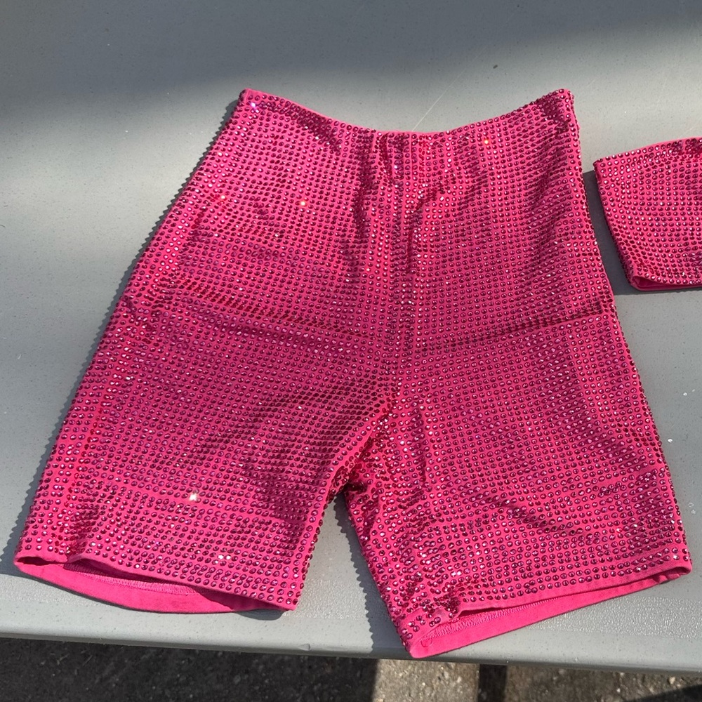 MESHKI Ashley Diamante Bedazzled Biker Shorts